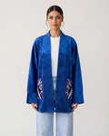 Royal Blue Silk Velvet Handwoven Chapan