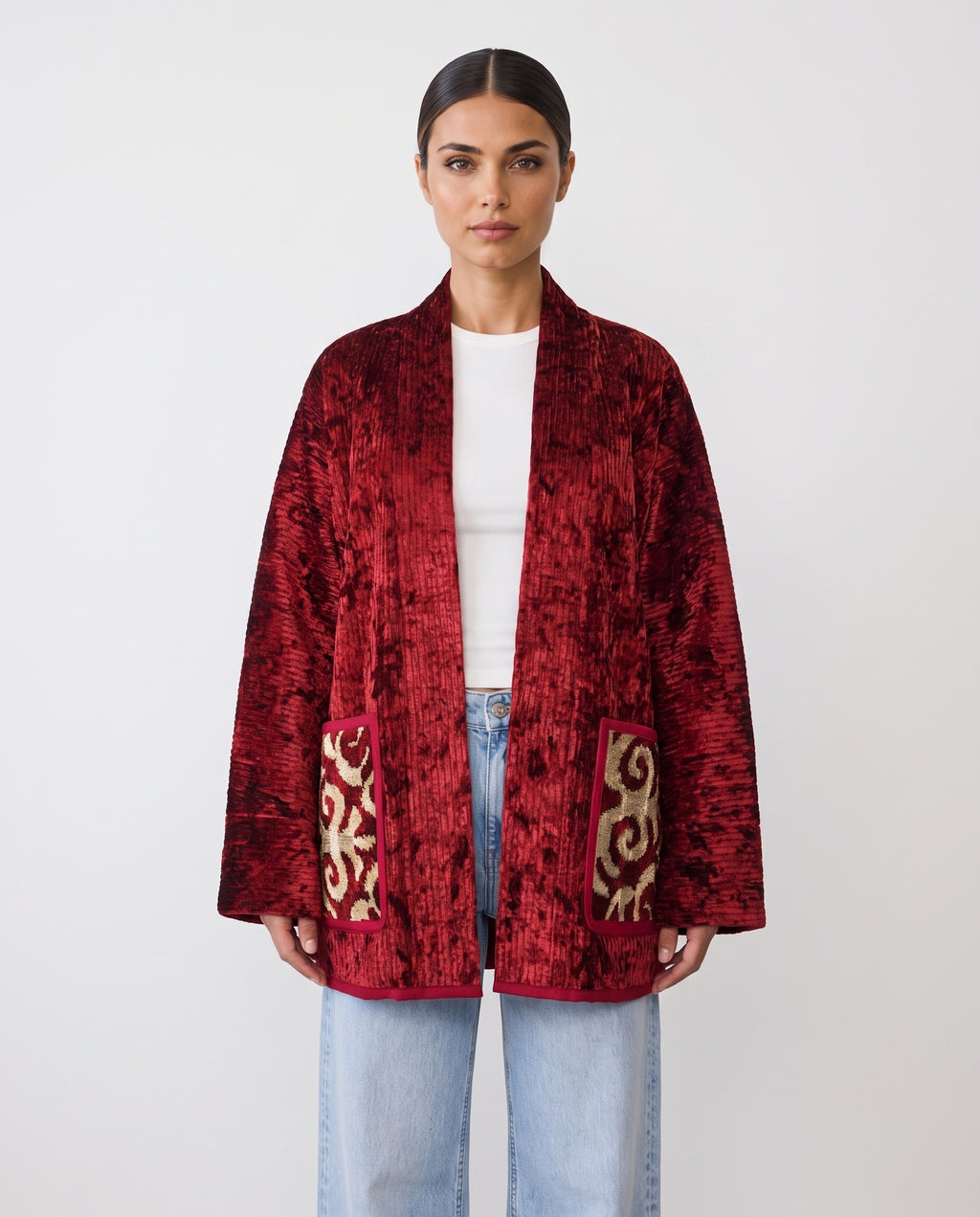 Crimson Velvet Handwoven Chapan