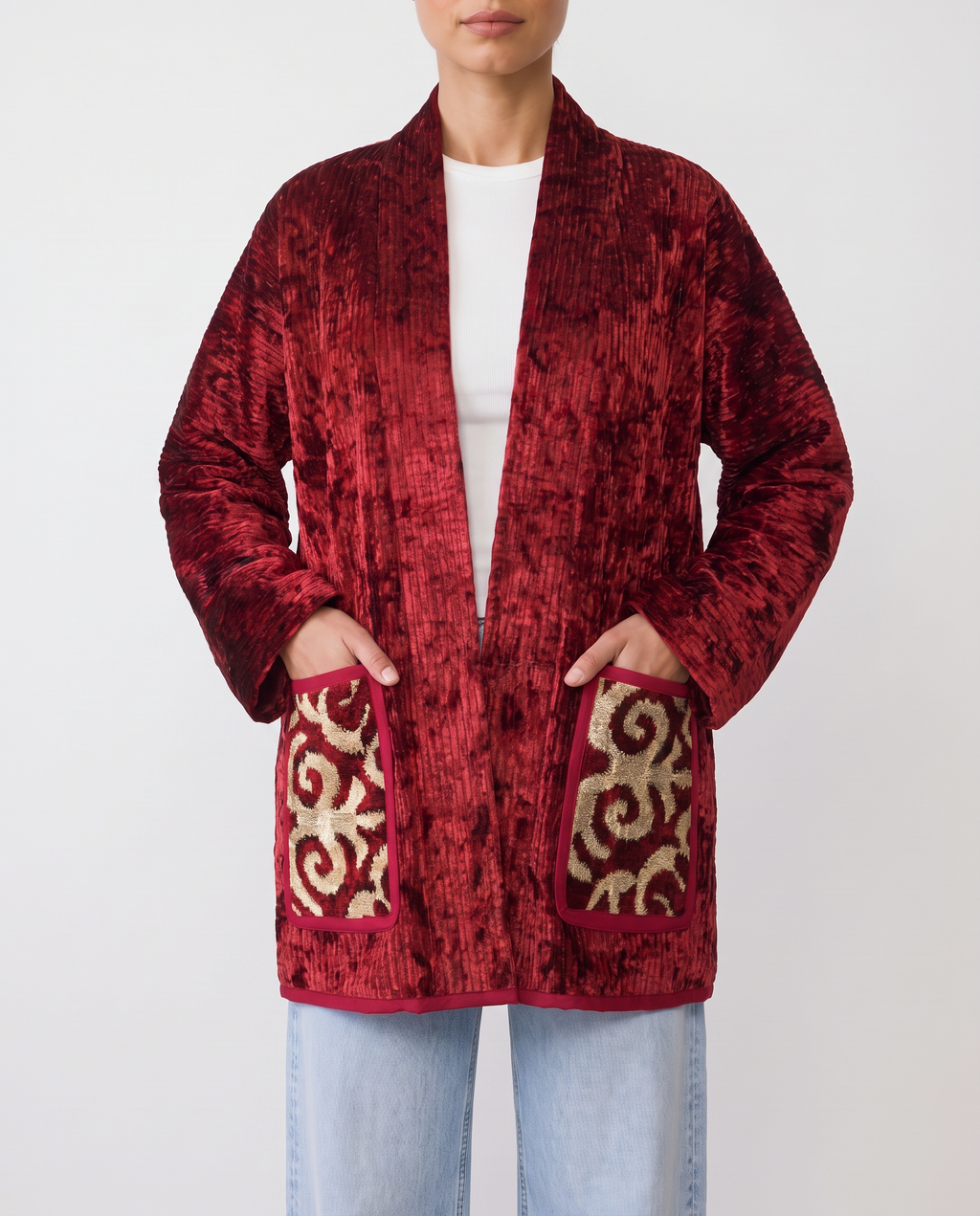 Crimson Velvet Handwoven Chapan