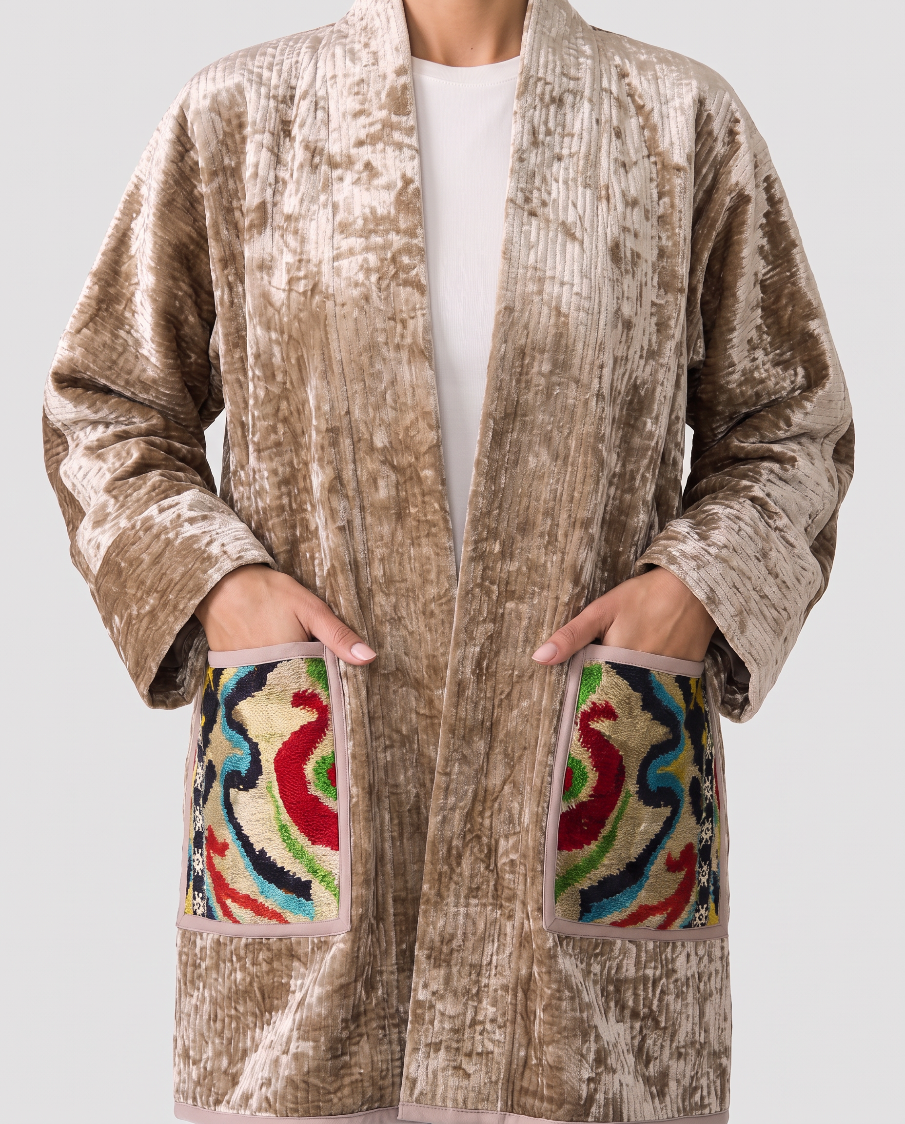 Champagne Silk Velvet Handwoven Chapan