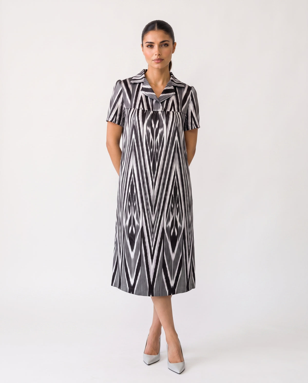 Black Atlas Ikat Dress — Vintage 1900s Silk