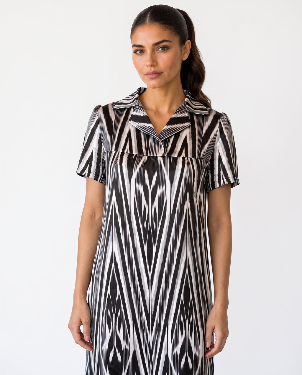 Black Atlas Ikat Dress — Vintage 1900s Silk