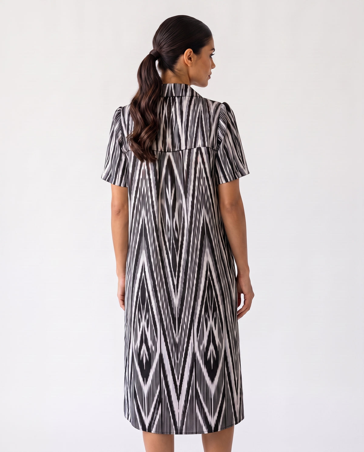Black Atlas Ikat Dress — Vintage 1900s Silk